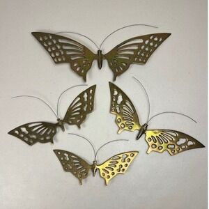 Vintage Brass Butterfly Wall Hanging Decor Set of 4 Mid Century Modern Gold Art